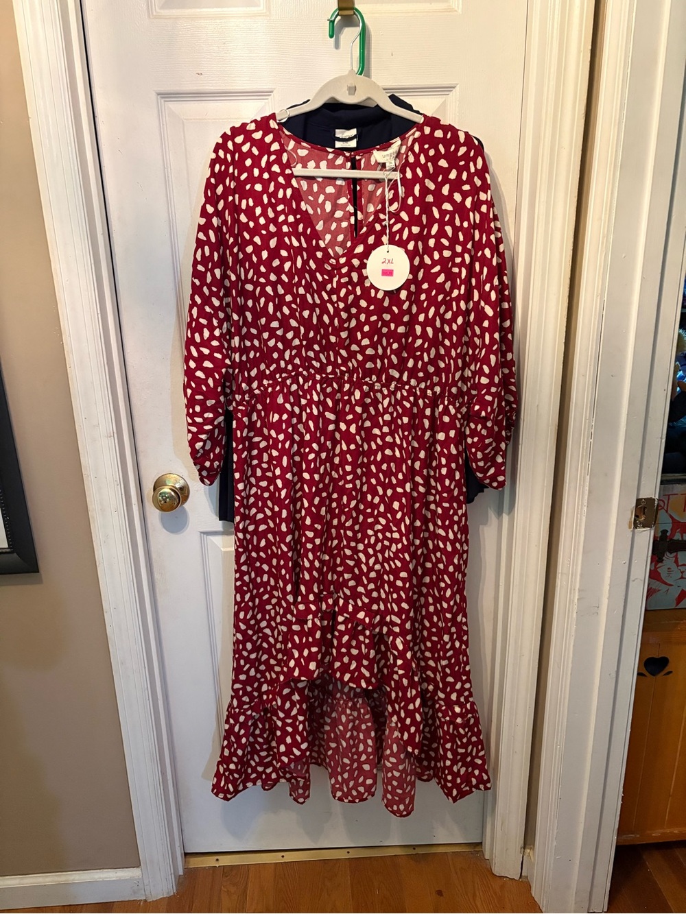 Red Dot-Print Midi Dress burgundy